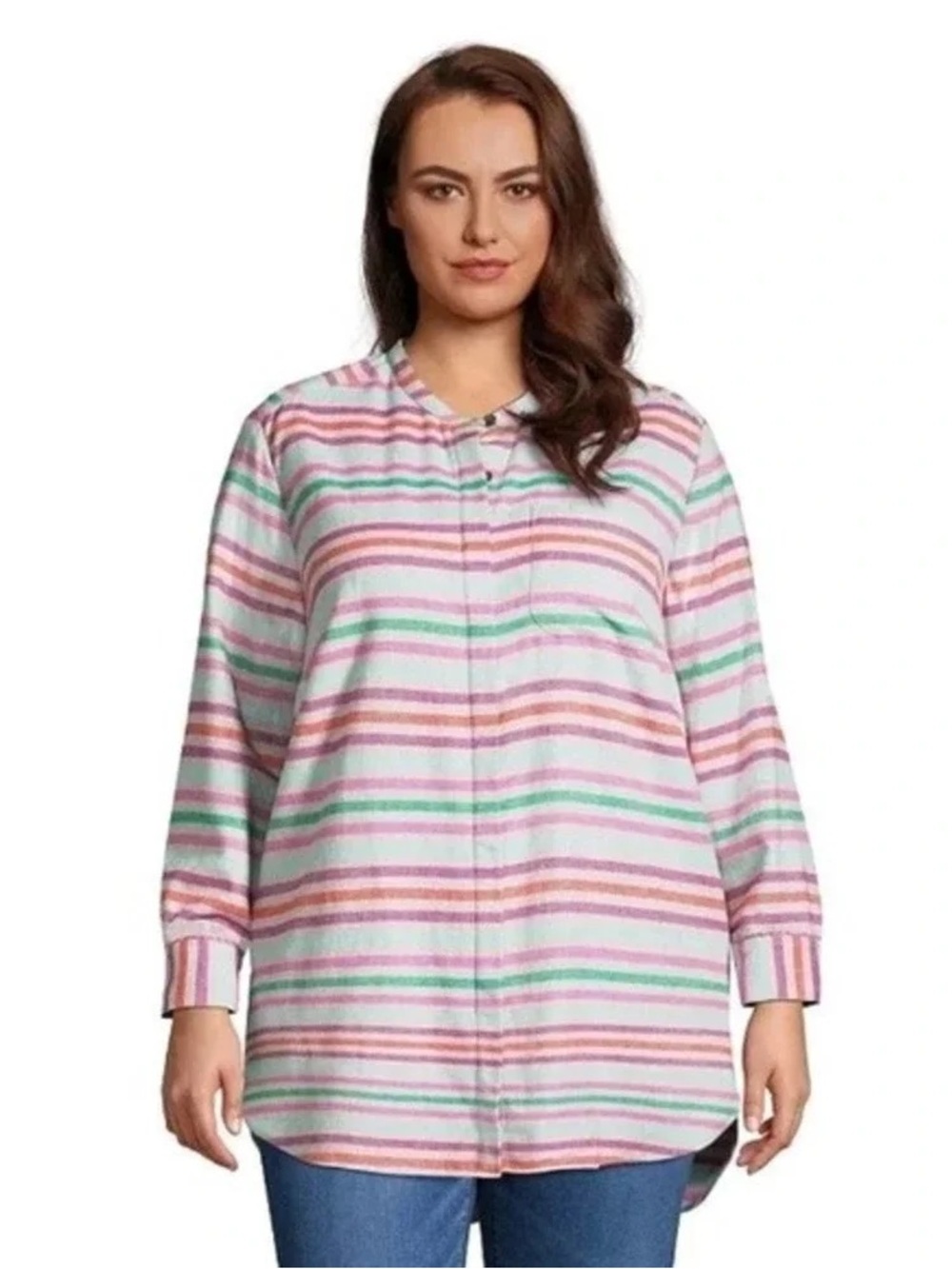 Lands End Stripe Flannel Tunic COZY! POCKETS!
